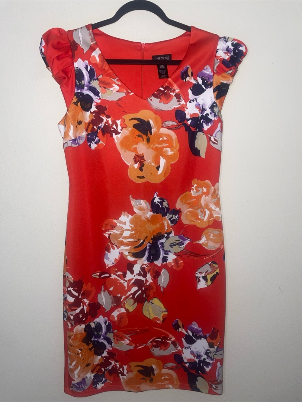 Enfocus‎ Studio Floral Sheath Dress Women Size 12 V-Neck Career Knee Length